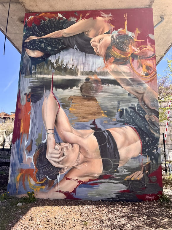 Fresque de street-art par l'artiste Ifolapé au festival la Teinturerie à Aurec-sur-Loire